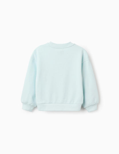 Cotton Sweatshirt with Embossed Print for Girls 'Longing', Blue