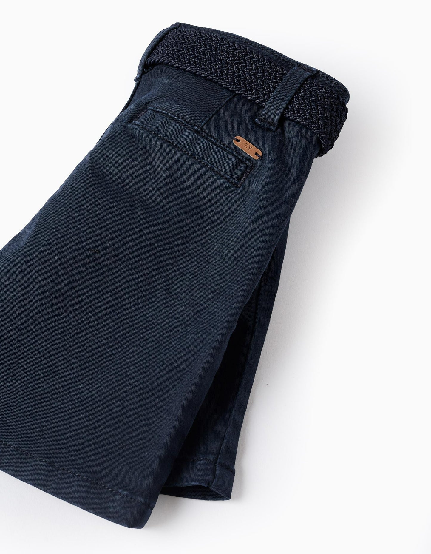 Chino Twill Shorts with Belt for Baby Boys, Dark Blue