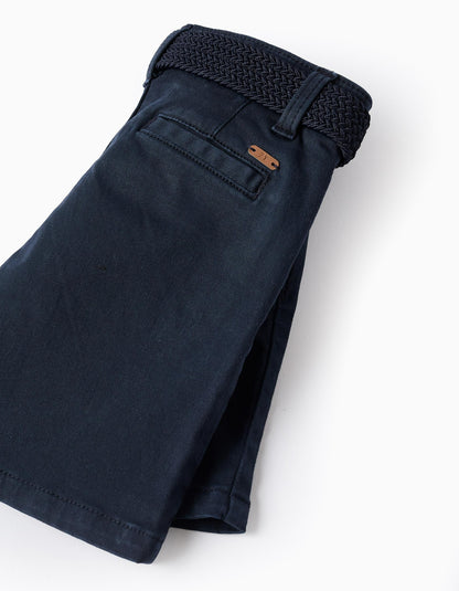 Chino Twill Shorts with Belt for Baby Boys, Dark Blue