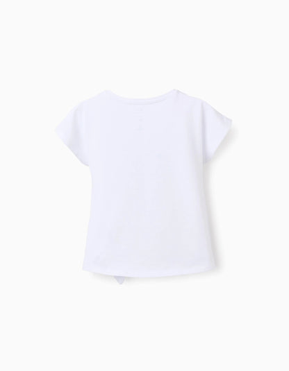 Cotton T-shirt with Bow at the Hem for Girls 'Stitch & Angel', White