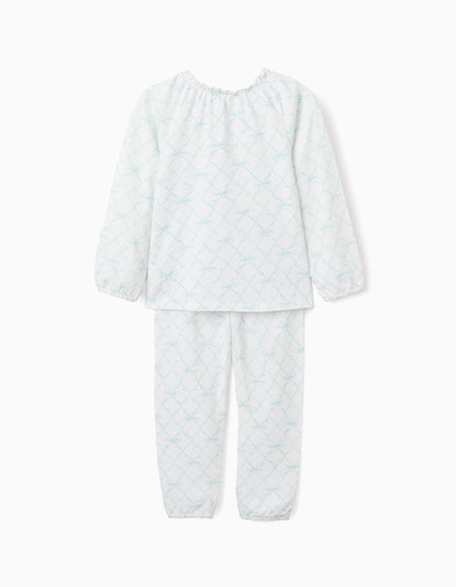 Cotton Pyjama for Girls 'Bows', White/Mint Green