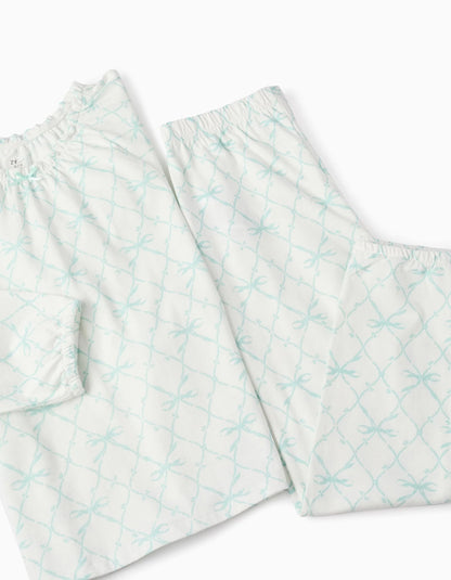 Cotton Pyjama for Girls 'Bows', White/Mint Green