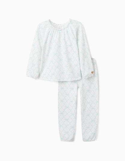Cotton Pyjama for Girls 'Bows', White/Mint Green
