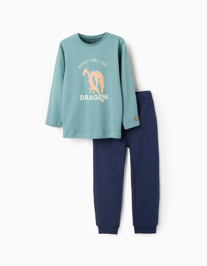 Glow in the Dark Pyjama in Cotton for Boys 'Dragon', Blue