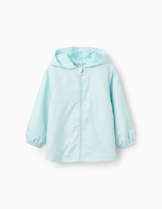 Hooded Windbreaker for Girls, Aqua Green