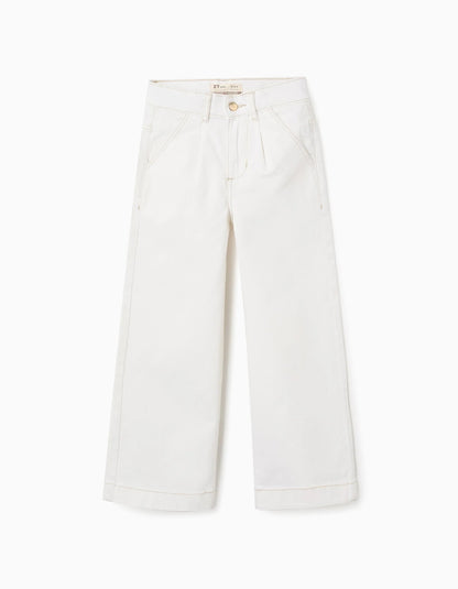 Twill Trousers for Girls 'Wide Leg', Beige