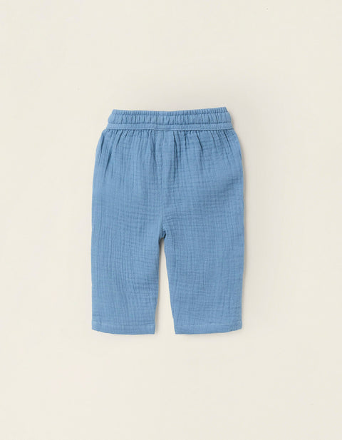 Cotton Muslin Trousers for Newborns, Turquoise