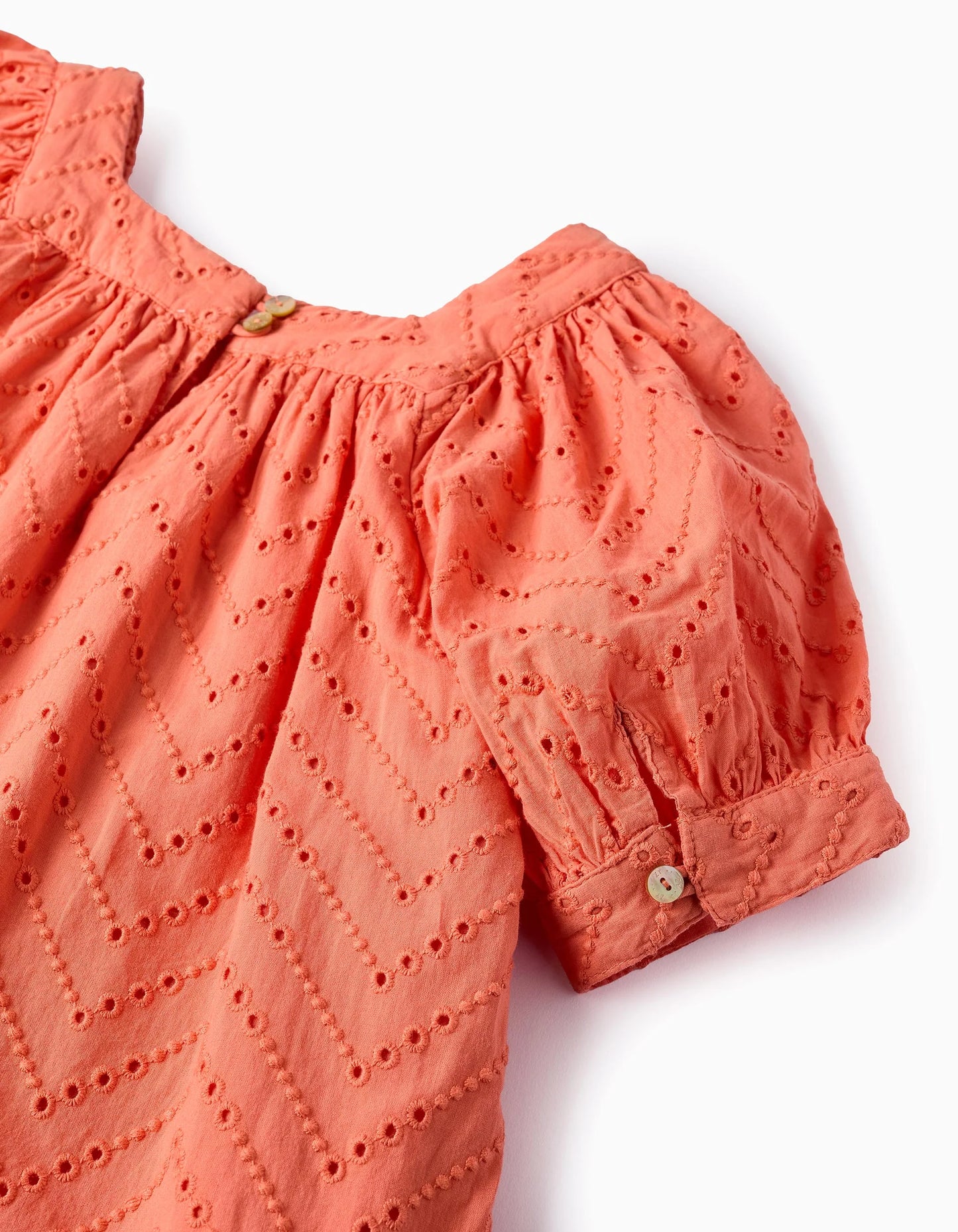 Cotton Dress with Broderie Anglaise for Girls, Orange