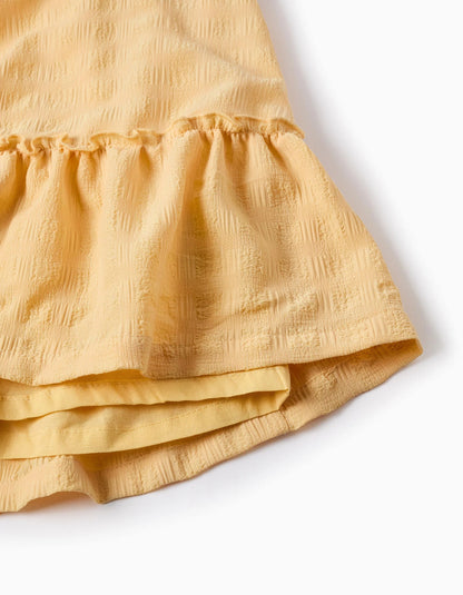 Peasant Dress in Dobby Fabric for Girls, Yellow