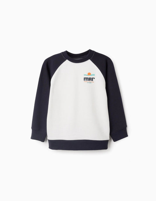 Raglan Sleeve Sweatshirt for Boys 'Navy', White/Dark Blue