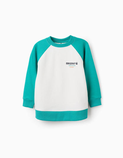 Raglan Sleeve Sweatshirt for Boys 'Nazaré', White/Green
