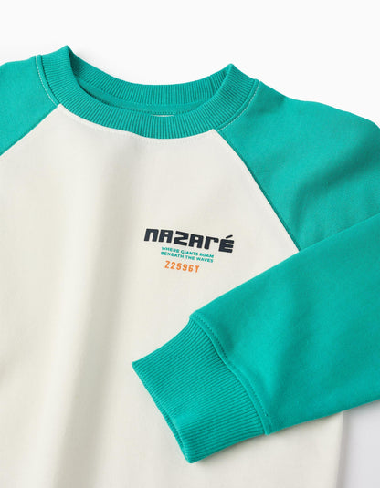 Raglan Sleeve Sweatshirt for Boys 'Nazaré', White/Green