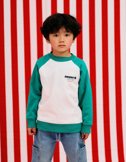 Raglan Sleeve Sweatshirt for Boys 'Nazaré', White/Green