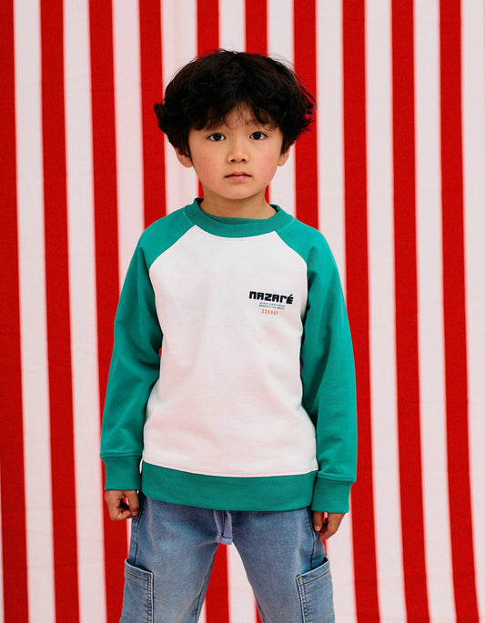 Raglan Sleeve Sweatshirt for Boys 'Nazaré', White/Green