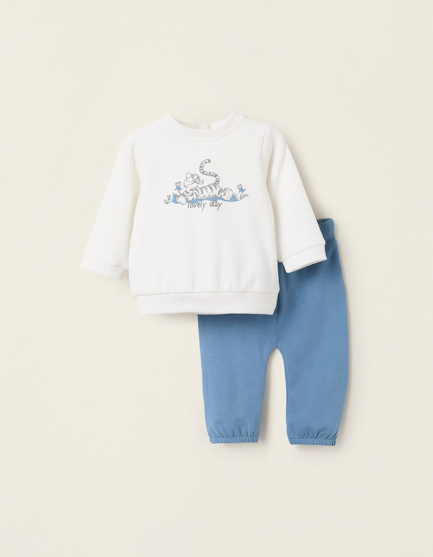 Sweatshirt + Footed Trousers for Newborns 'Tiger', White/Blue