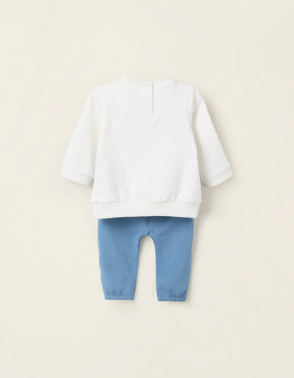 Sweatshirt + Footed Trousers for Newborns 'Tiger', White/Blue