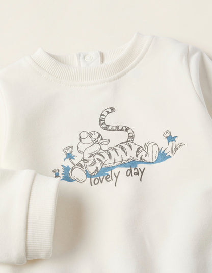 Sweatshirt + Footed Trousers for Newborns 'Tiger', White/Blue
