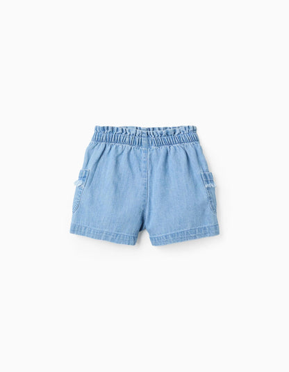 Denim Shorts with Frayed Details for Baby Girls, Blue