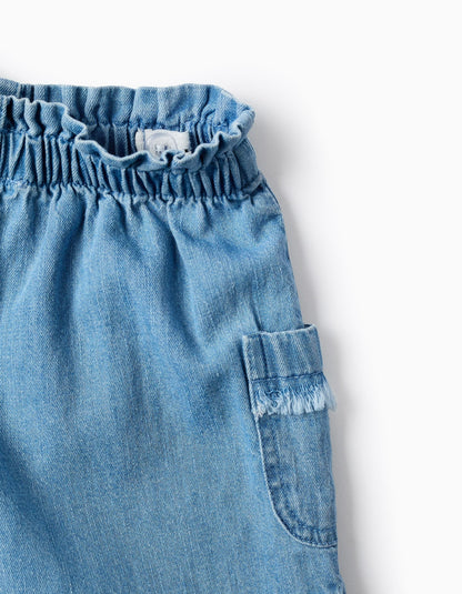 Denim Shorts with Frayed Details for Baby Girls, Blue