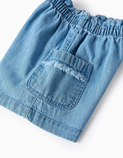 Denim Shorts with Frayed Details for Baby Girls, Blue