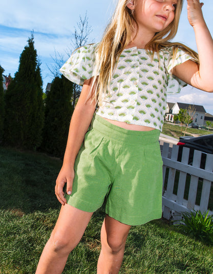 Viscose, Cotton and Linen Shorts for Girls, Green