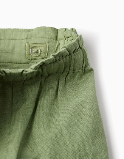 Viscose, Cotton and Linen Shorts for Girls, Green