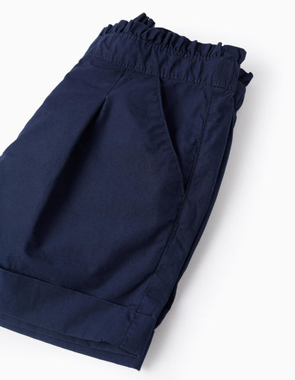 Poplin Shorts with Ruffles for Girls, Dark Blue