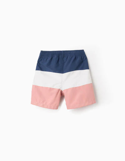 Swim Shorts in Colour Block for Boys, White/Blue/Pink