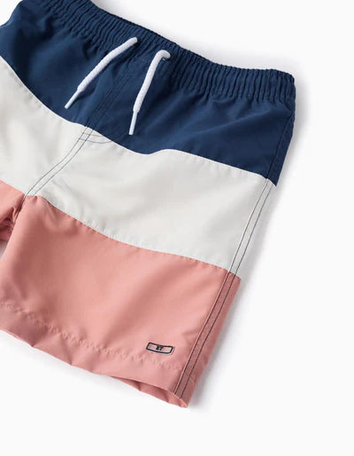 Swim Shorts in Colour Block for Boys, White/Blue/Pink