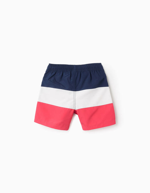 Swim Shorts with Colourblock for Boys, Blue/White/Red