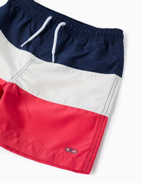 Swim Shorts with Colourblock for Boys, Blue/White/Red