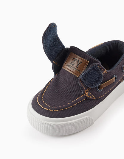 Twill Deck Shoes for Baby Boys, Dark Blue