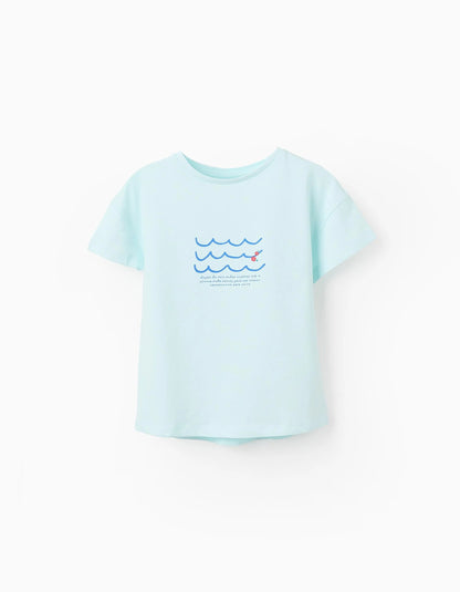 Cotton T-shirt for Girls 'Waves', Aqua Green