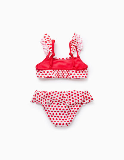 Polka Dot Bikini with Ruffles for Girls, White/Red