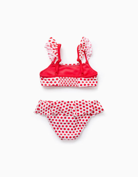 Polka Dot Bikini with Ruffles for Girls, White/Red