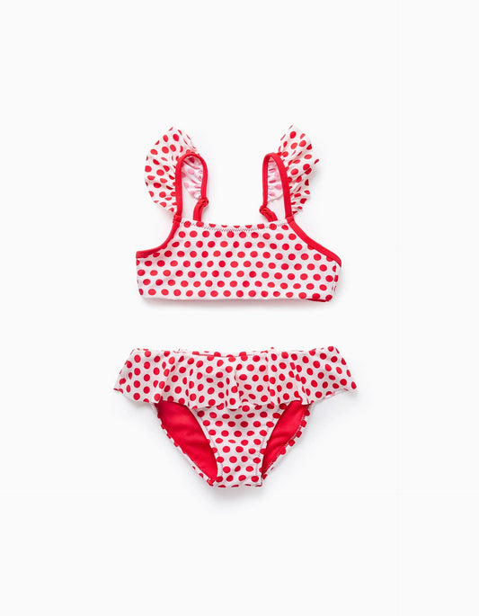 Polka Dot Bikini with Ruffles for Girls, White/Red
