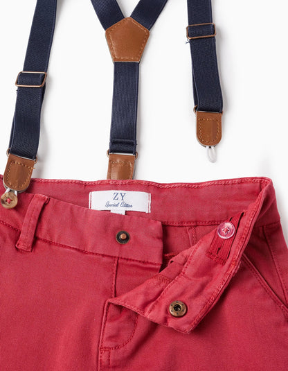 Chino Shorts with Braces for Baby Boys, Red