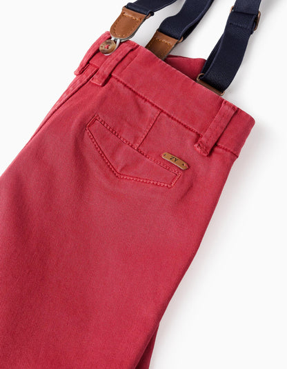 Chino Shorts with Braces for Baby Boys, Red