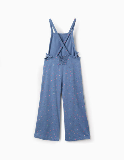Floral Cotton Jumpsuit for Girls, Blue
