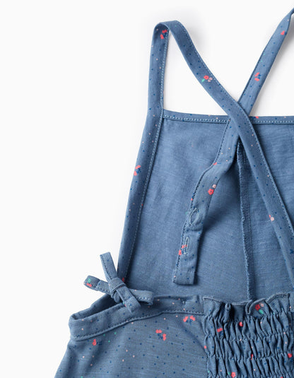 Floral Cotton Jumpsuit for Girls, Blue