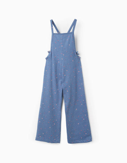 Floral Cotton Jumpsuit for Girls, Blue