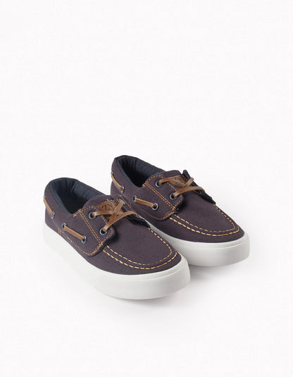 Twill Deck Shoes for Boys, Dark Blue