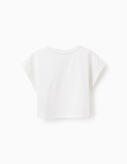 Cropped Cotton T-shirt for Girls 'Lovely', White