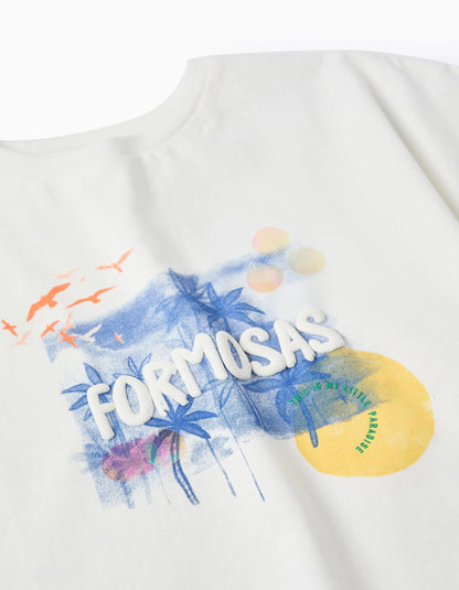 Cropped Cotton T-shirt for Girls 'Lovely', White