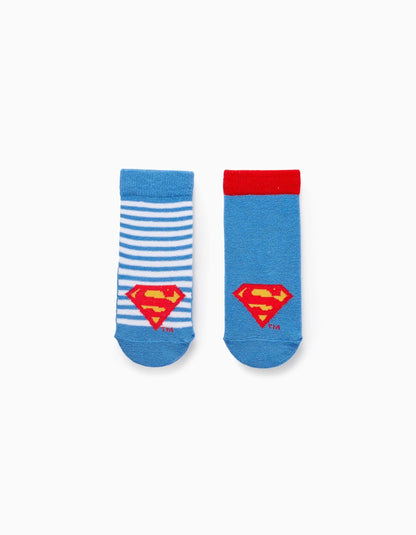 Pack of 2 Pairs of Non-Slip Socks for Baby Boys 'Superman', Blue
