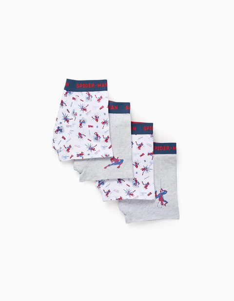 Pack of 4 Plain/Printed Boxer Shorts for Boys 'Spider-Man', Multicolour