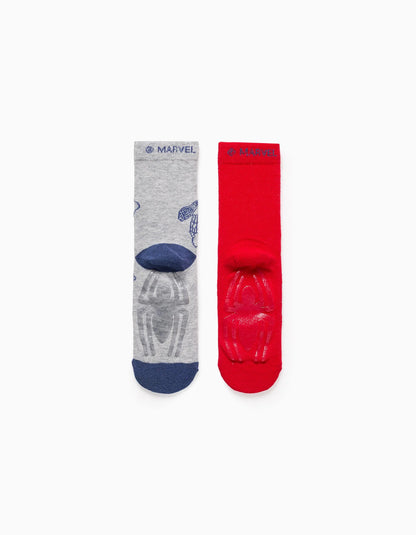 Pack 2 Pairs of Non-Slip Socks for Boys 'Spider-Man', Red/Grey