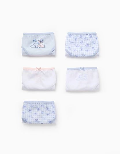 Pack of 5 Briefs for Girls 'Stitch', White/Pink/Blue