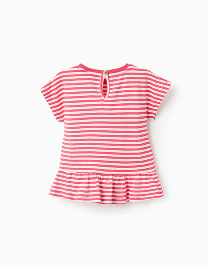 Striped Cotton T-shirt for Baby Girls 'Minnie', White/Red