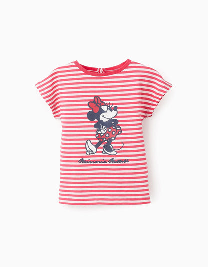 Striped Cotton T-shirt for Baby Girls 'Minnie', White/Red